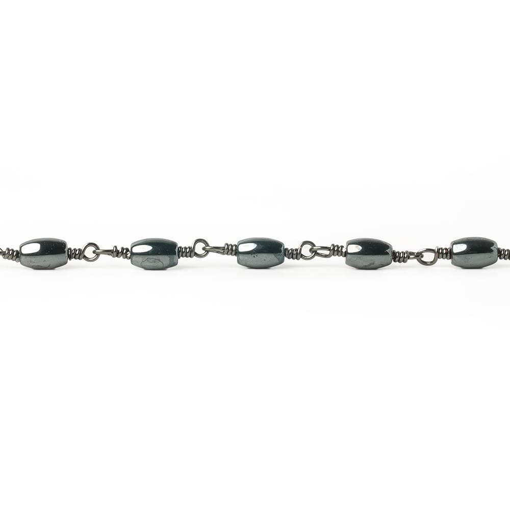 5x3mm Hematite Plain Rice Black Gold Chain by the foot 27 pieces - Beadsofcambay.com