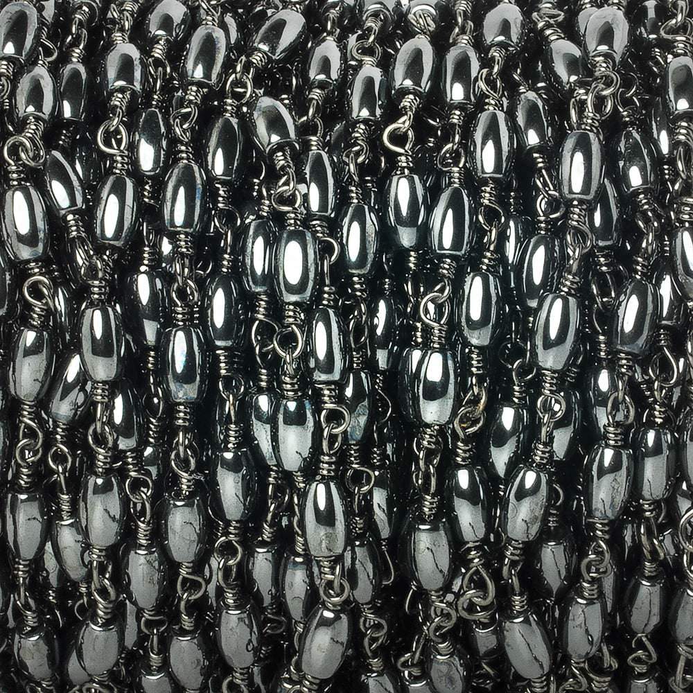 5x3mm Hematite Plain Rice Black Gold Chain by the foot 27 pieces - Beadsofcambay.com
