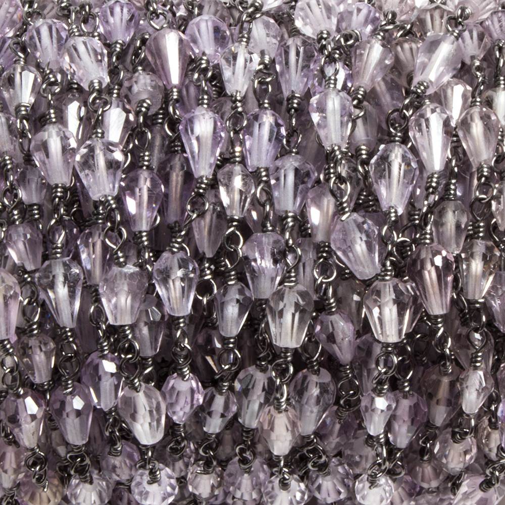 5x3mm Pink Amethyst tear drop Black Gold plated Chain by the foot 31 pieces - Beadsofcambay.com