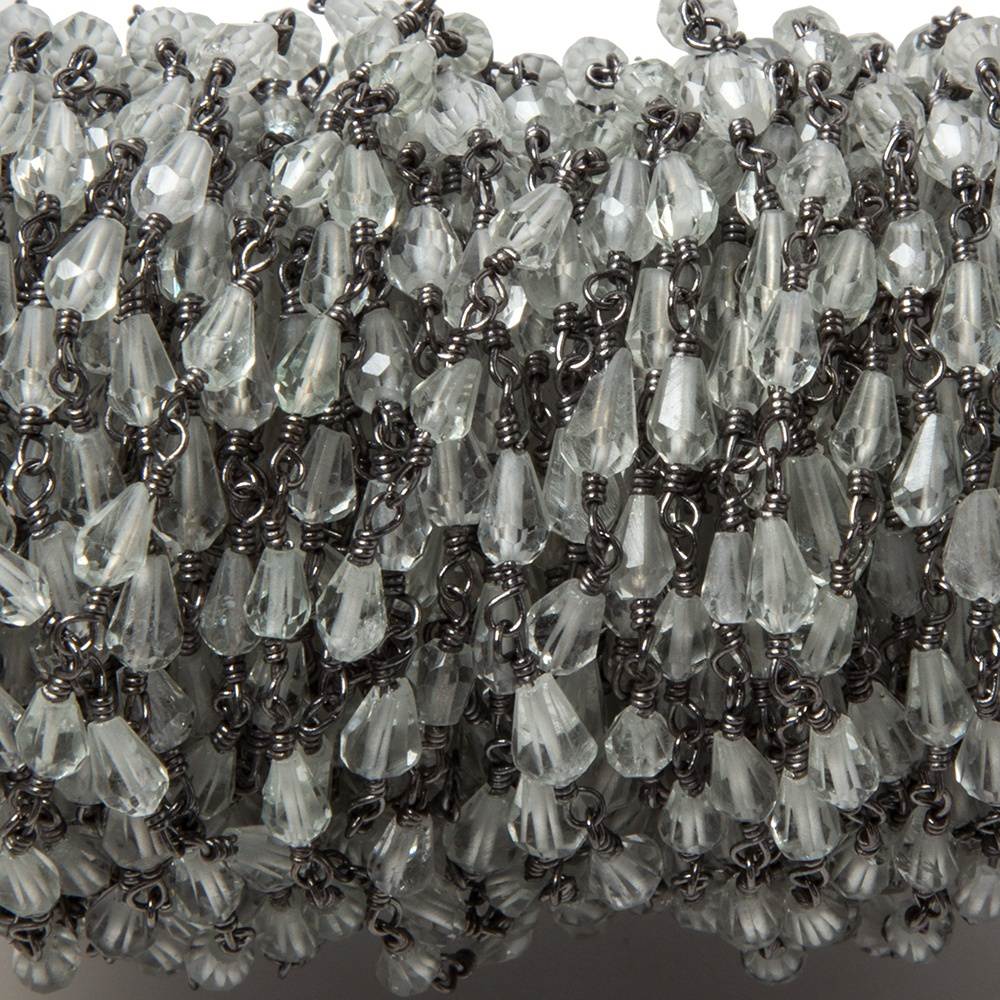 5x3mm Prasiolite tear drop Black Gold plated Chain by the foot 31 pieces - Beadsofcambay.com