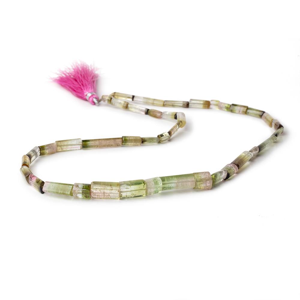 5x4-16x6mm Polychromatic Tourmaline Natural Tubes 18 inch 42 Beads AA - Beadsofcambay.com
