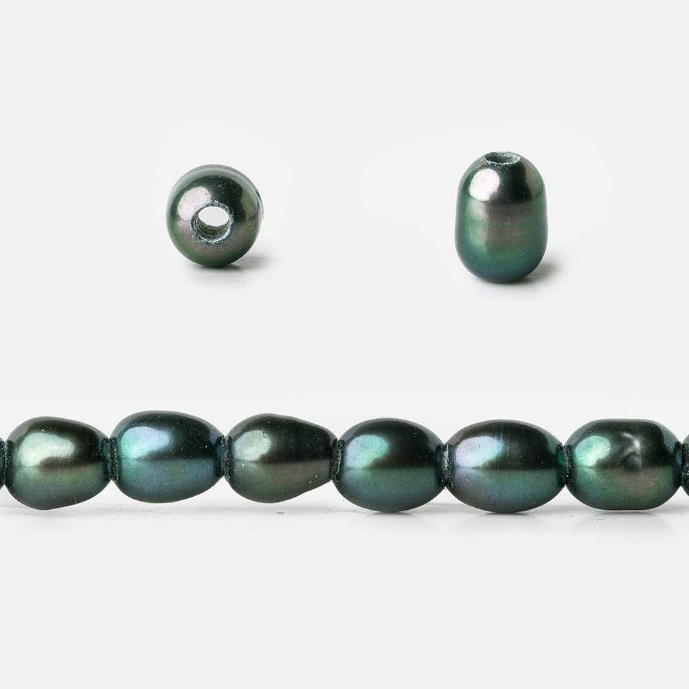 5x4-6x4mm Blue Green Peacock Large Hole Oval Freshwater Pearls 1.5mm drill hole 15 inch 60 pcs - Beadsofcambay.com