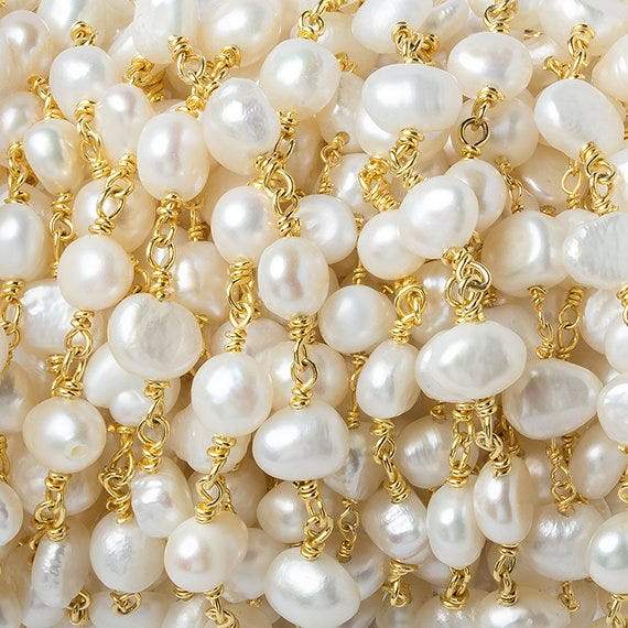 5x4-6x4mm Cream Baroque Freshwater Pearl Vermeil Chain by the foot 30 beads - Beadsofcambay.com
