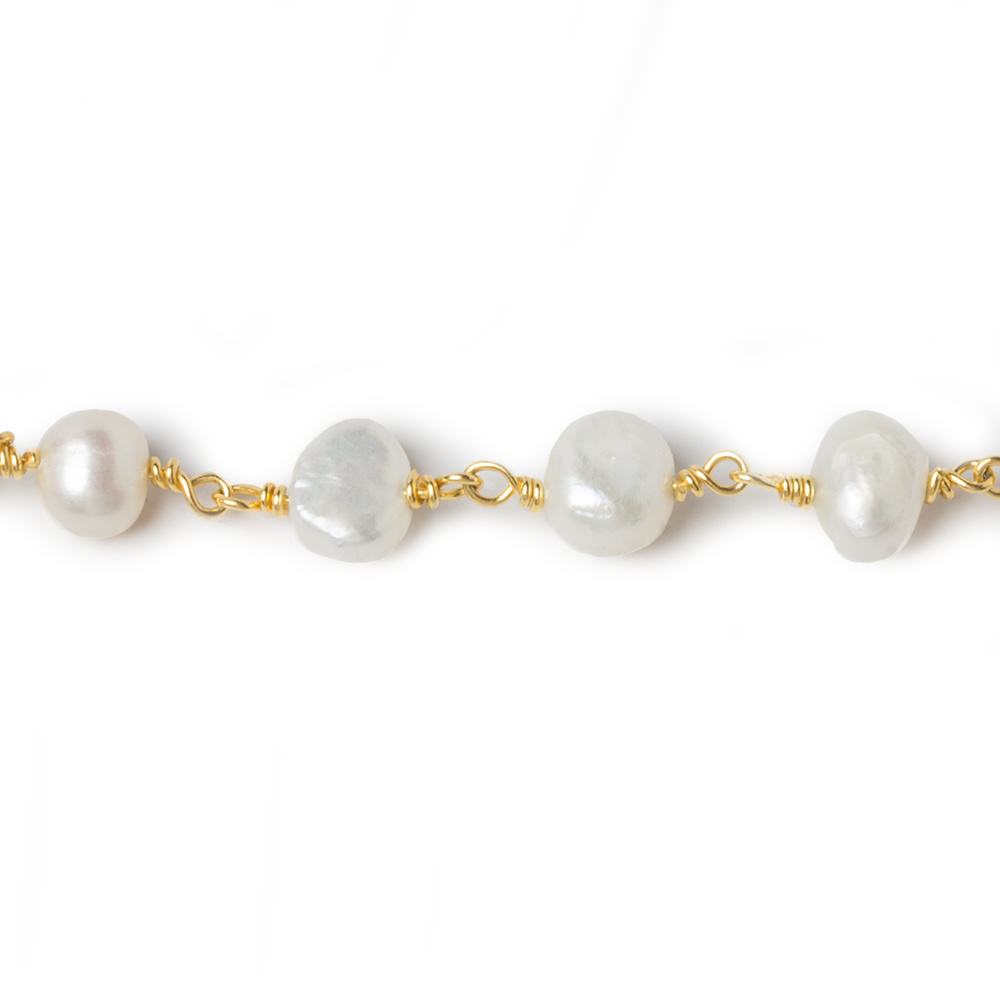 5x4-6x4mm Cream Baroque Freshwater Pearl Vermeil Chain by the foot 30 beads - Beadsofcambay.com
