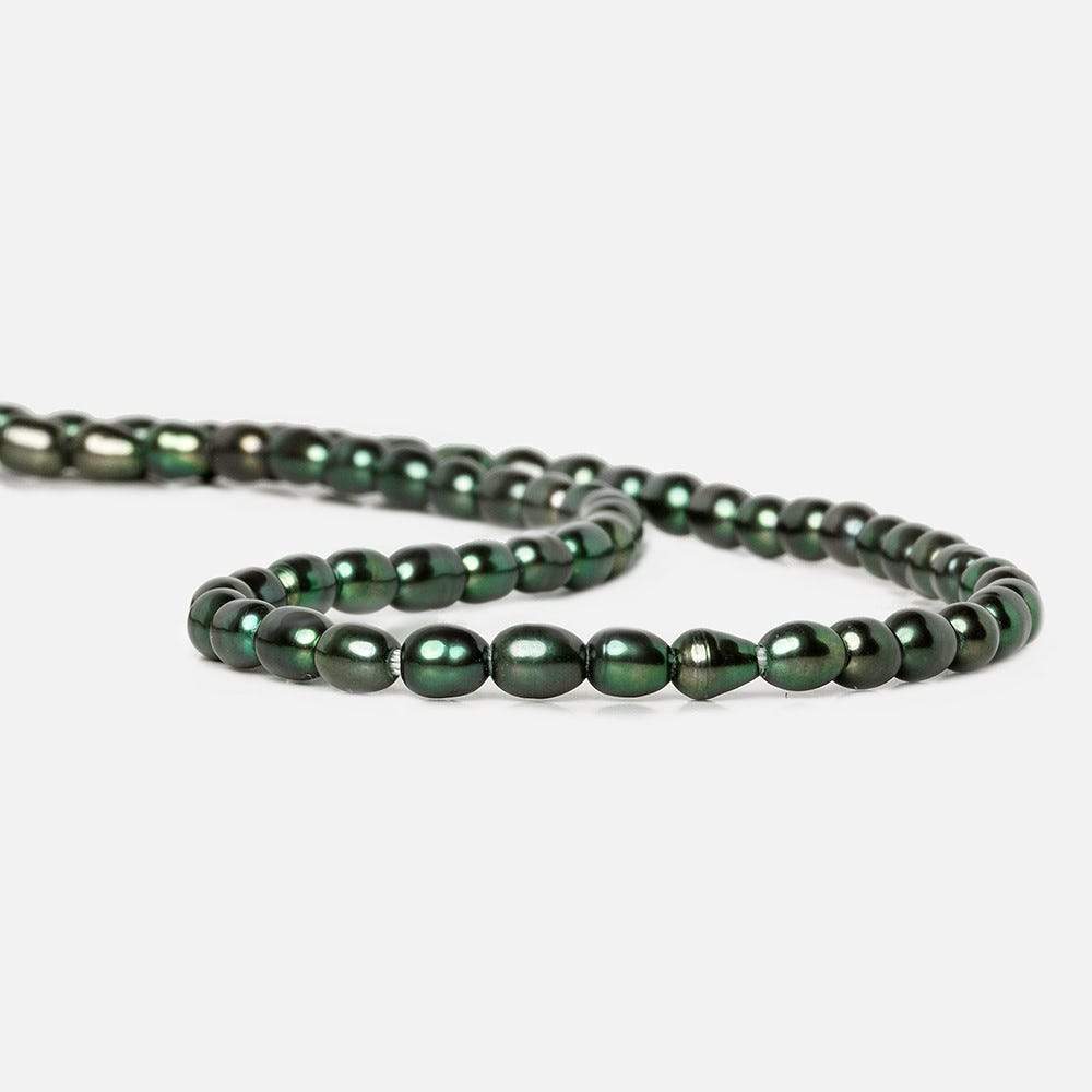 5x4-6x4mm Emerald Peacock Large Hole Oval Freshwater Pearls 1.5mm drill hole 15 inch 60 pcs - Beadsofcambay.com