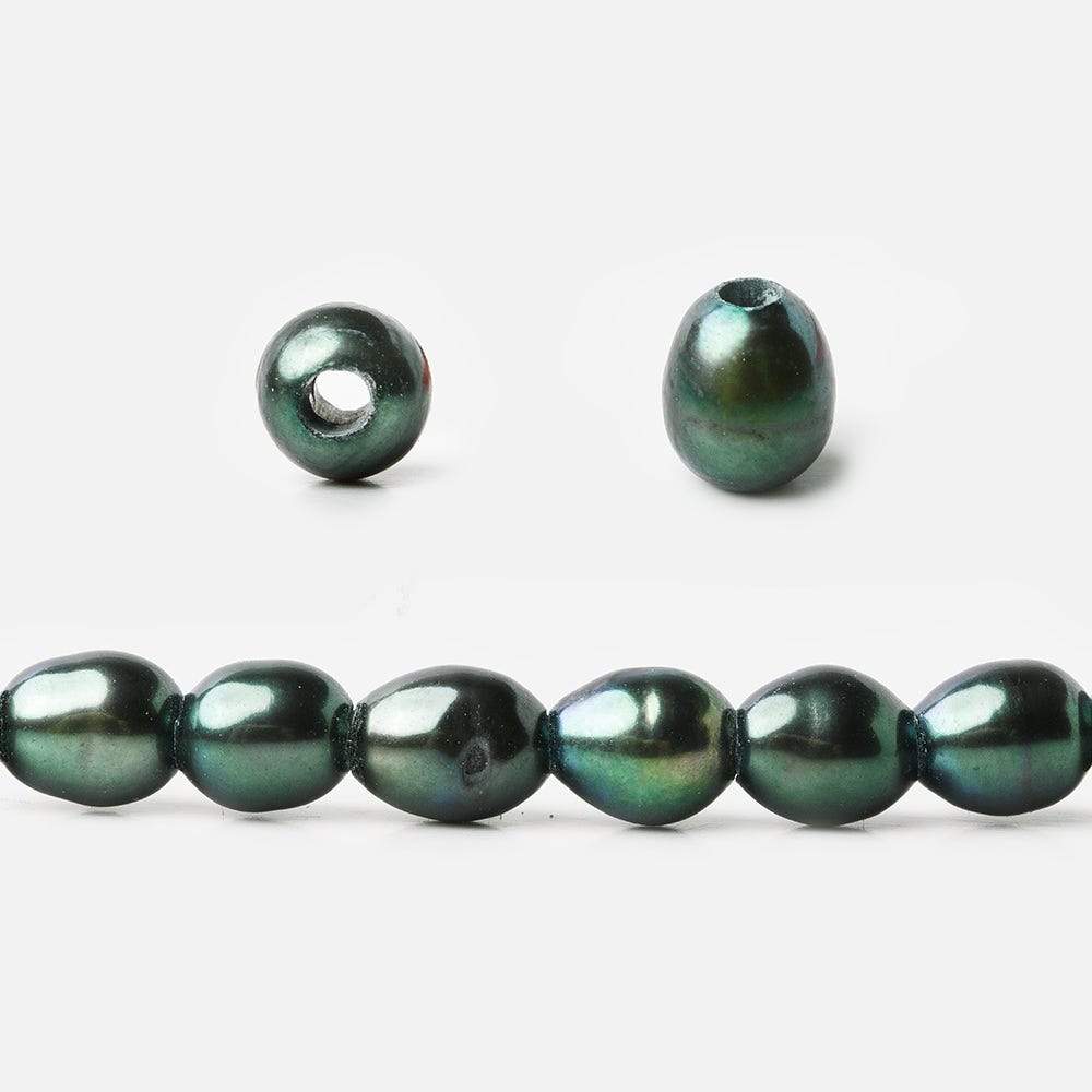 5x4-6x4mm Emerald Peacock Large Hole Oval Freshwater Pearls 1.5mm drill hole 15 inch 60 pcs - Beadsofcambay.com