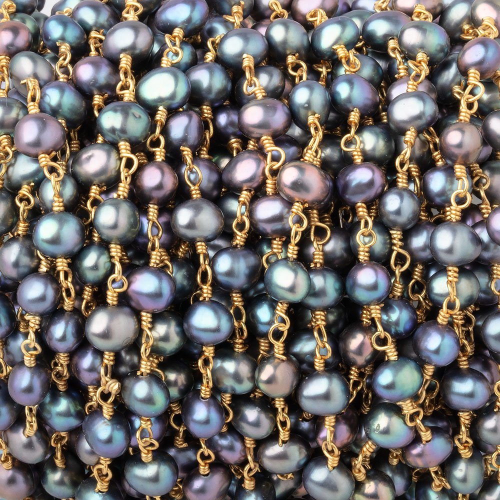5x4-6x4mm Peacock Baroque Pearls on Gold Plated Chain - Beadsofcambay.com