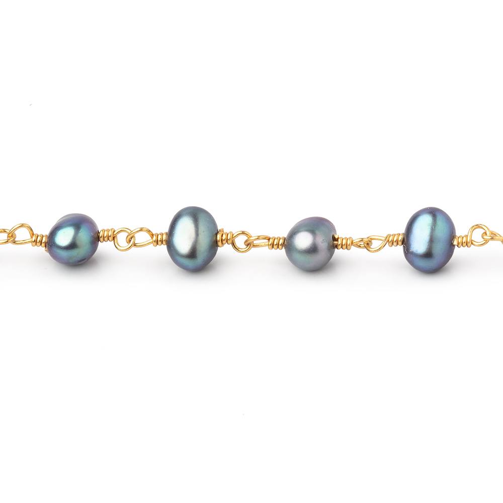 5x4-6x4mm Peacock Baroque Pearls on Gold Plated Chain - Beadsofcambay.com
