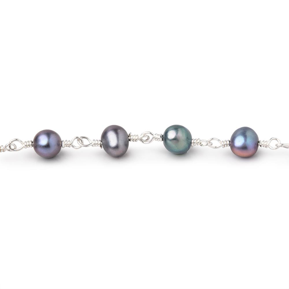5x4-6x4mm Peacock Baroque Pearls on Silver Plated Chain - Beadsofcambay.com