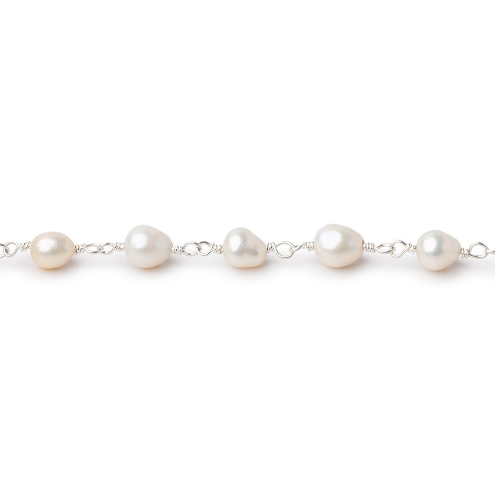 5x4-6x5mm Off White Petite Ultra Baroque Pearls on .925 Silver Chain - Beadsofcambay.com