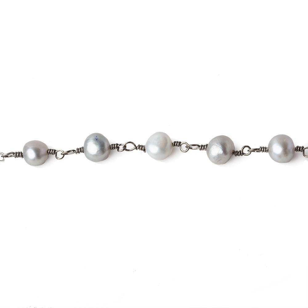 5x4-6x5mm Silver Baroque Pearls Black Gold plated Chain by the foot 25 pieces - Beadsofcambay.com