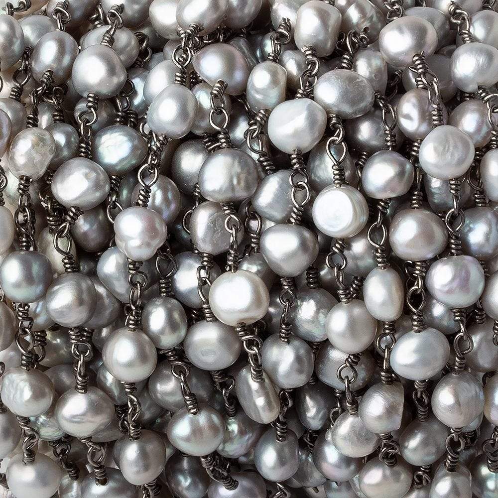 5x4-6x5mm Silver Baroque Pearls Black Gold plated Chain by the foot 25 pieces - Beadsofcambay.com