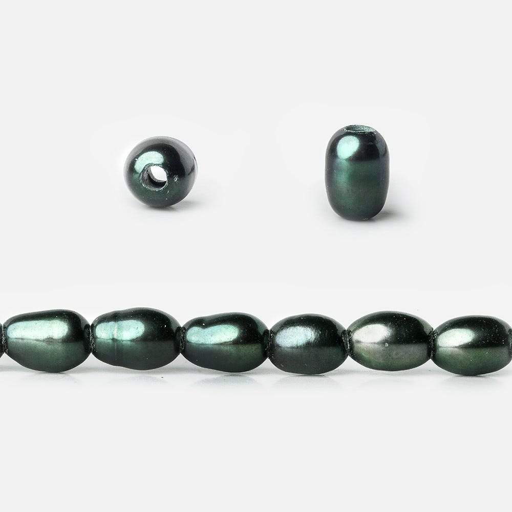 5x4-7x4mm Forest Green Peacock Large Hole Oval Freshwater Pearls 1.5mm drill hole 15 inch 60 pcs - Beadsofcambay.com