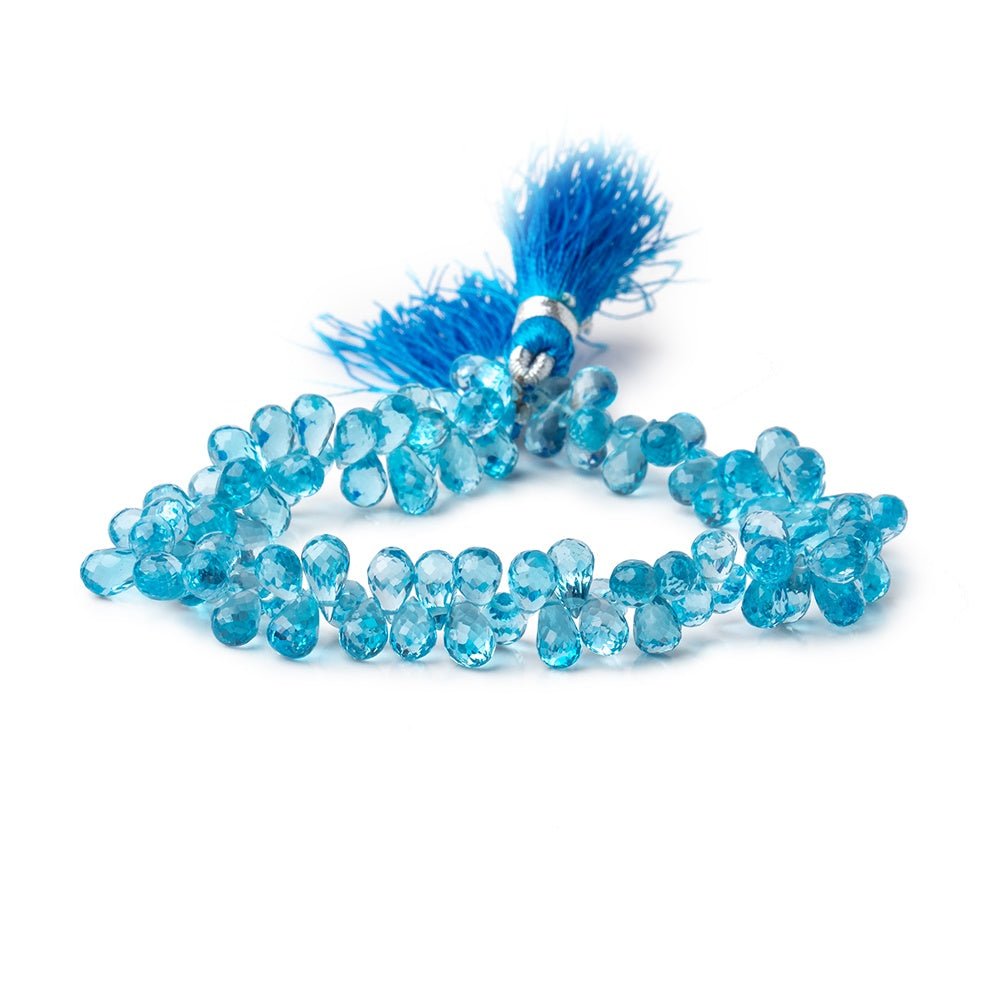 5x4-8x4.5mm Swiss Blue Topaz Faceted Tear Drop Beads 7.5 inch 96 pieces AAA - Beadsofcambay.com