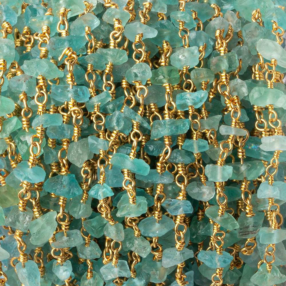 5x4-8x4mm Matte Pool Blue Apatite Chips Gold plated Chain by the foot 35 pieces - Beadsofcambay.com