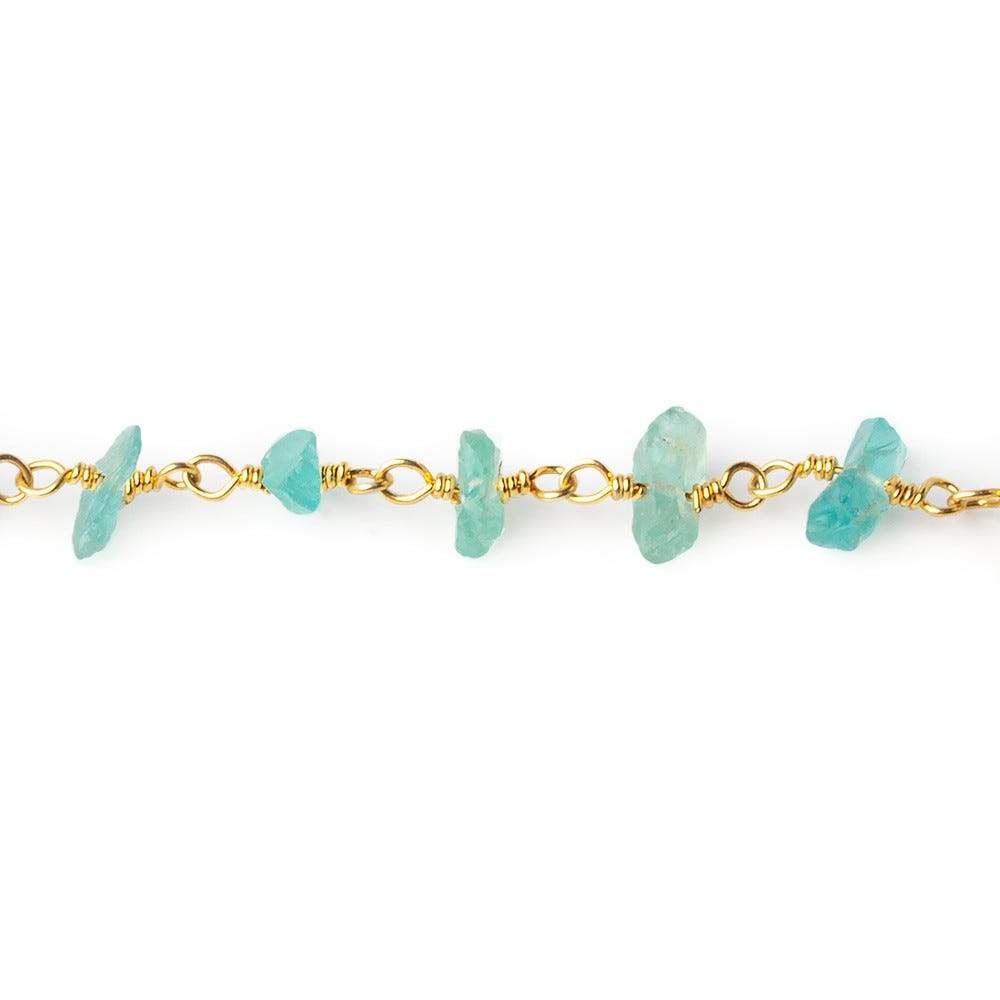 5x4-8x4mm Matte Pool Blue Apatite Chips Gold plated Chain by the foot 35 pieces - Beadsofcambay.com