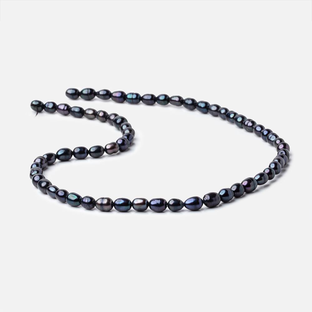 5x4-8x5mm Dark Navy Peacock Oval Straight Drilled Freshwater Pearls 14.5 inch 60 pcs - Beadsofcambay.com