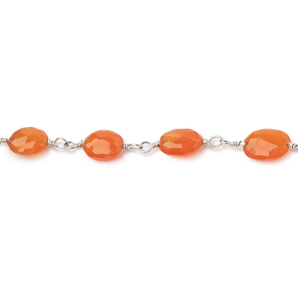 5x4-8x6mm Carnelian Faceted Oval Beads on .925 Silver Chain - Beadsofcambay.com