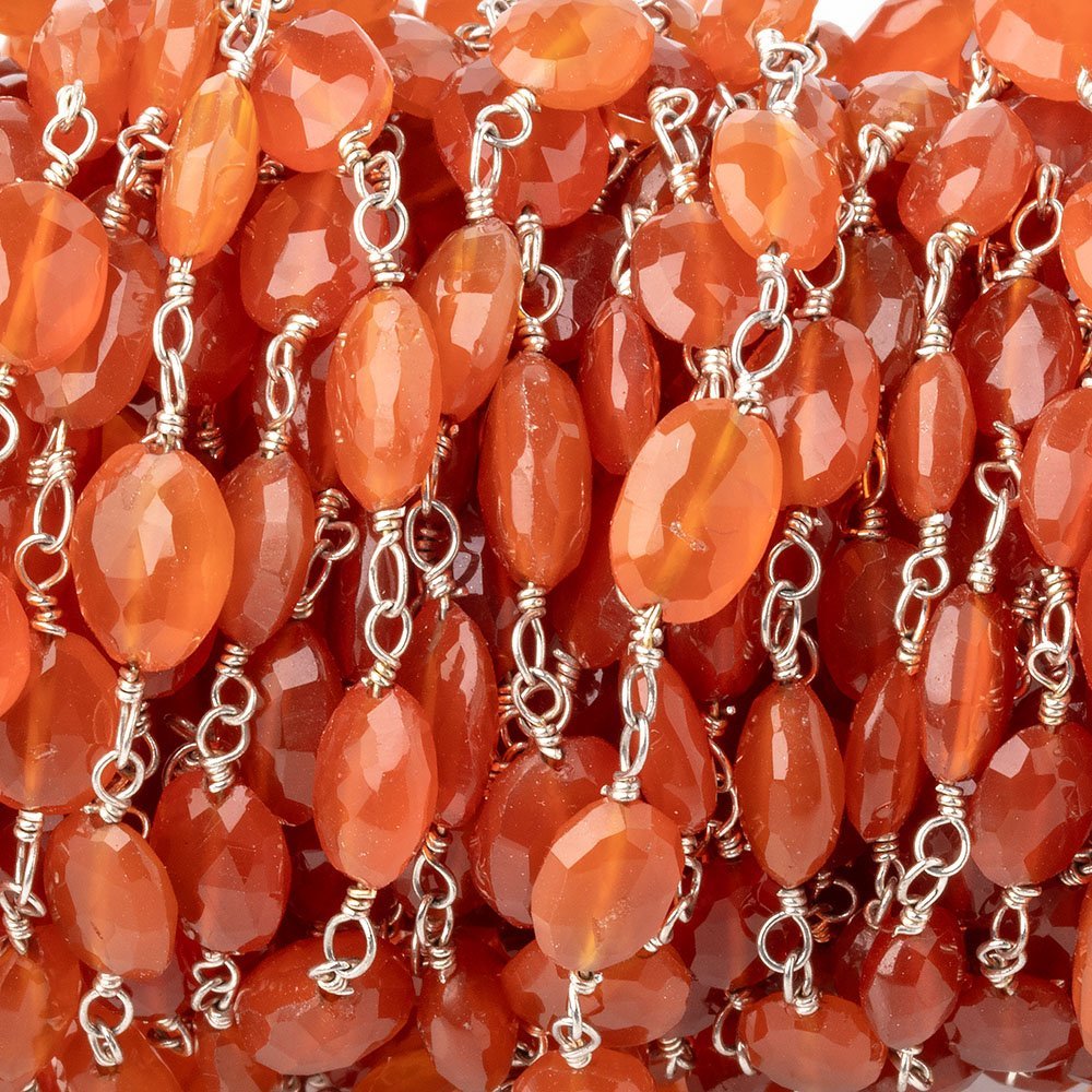 5x4-8x6mm Carnelian Faceted Oval Beads on .925 Silver Chain - Beadsofcambay.com