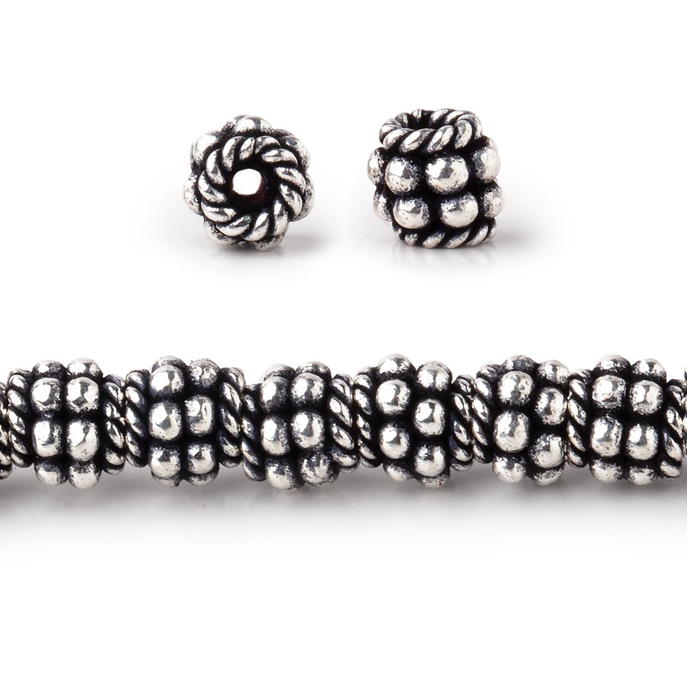 5x4.5mm Antiqued Sterling Silver Plated Copper Double Spacer 8 inch 44 Beads - Beadsofcambay.com
