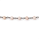 5x4.5mm Peachy Pink Off Round Pearls on Black Gold over .925 Silver Chain - Beadsofcambay.com