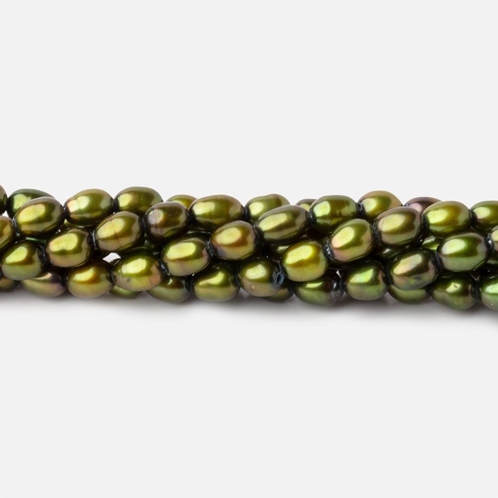 5x4mm Avocado Green Straight Drill Oval Freshwater Pearl 15 inch 81 pieces - Beadsofcambay.com