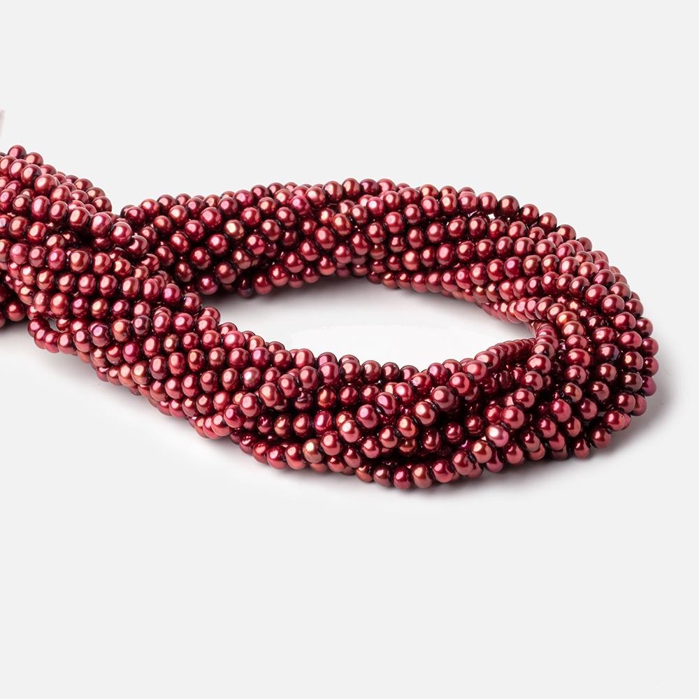 5x4mm Berry Red Off Round Freshwater Pearls 15 inch 98 pieces - Beadsofcambay.com