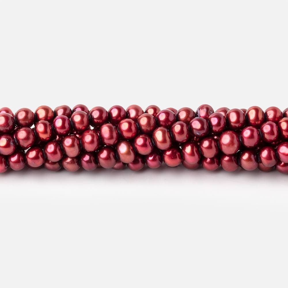 5x4mm Berry Red Off Round Freshwater Pearls 15 inch 98 pieces - Beadsofcambay.com
