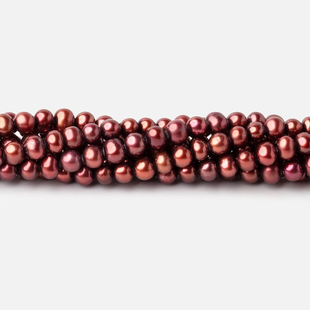 5x4mm Cinnamon Side Drilled Off Round Freshwater Pearl Beads 16 inch 96 pieces - Beadsofcambay.com