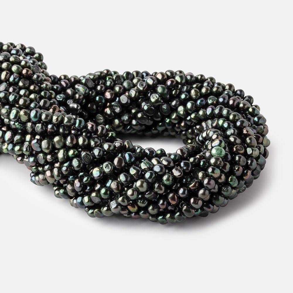 5x4mm Emerald Green Side Drilled Baroque Freshwater Pearls 16 inch 86 Beads - Beadsofcambay.com