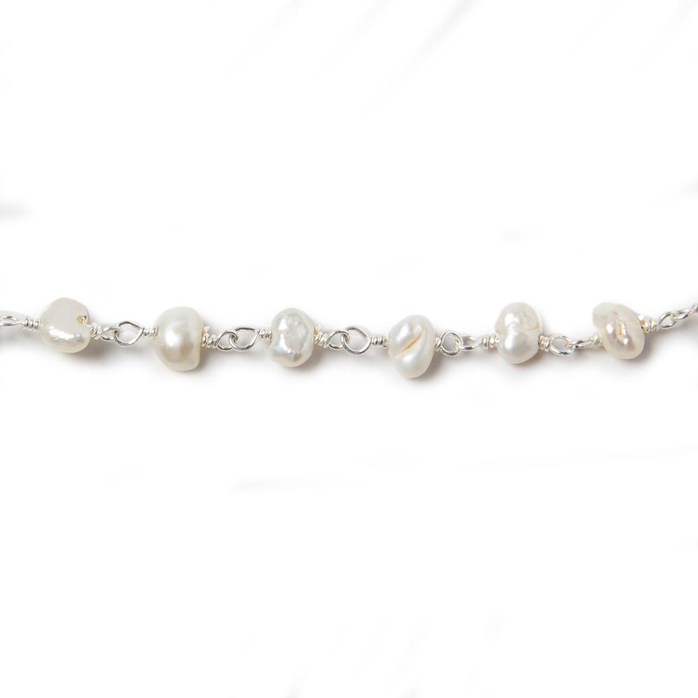 5x4mm Off White Baroque Freshwater Pearl on Silver plated Chain by the foot - Beadsofcambay.com