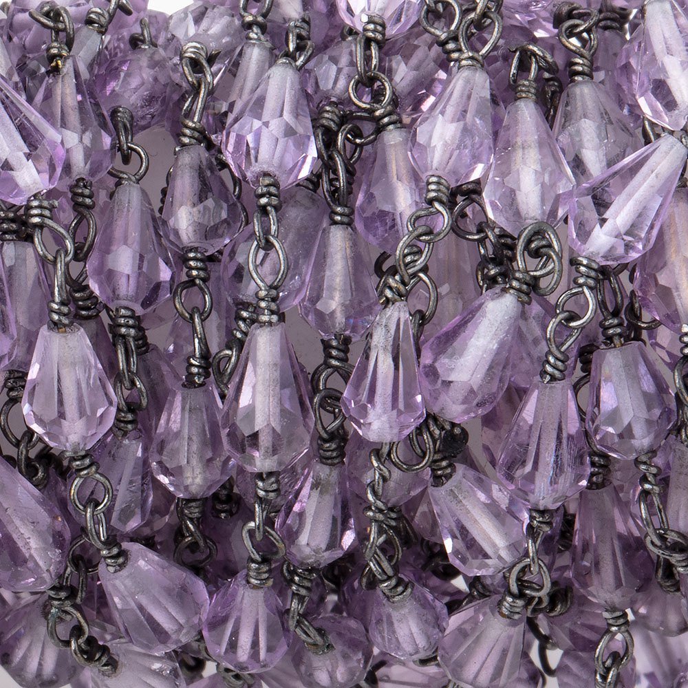 5x4mm Pink Amethyst Faceted Tear Drop Beads on Black Gold Plated Chain - Beadsofcambay.com