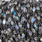 5x4mm Rainbow Moonstone Faceted Oval Cabochon Black Gold .925 Bezeled Chain - Beadsofcambay.com