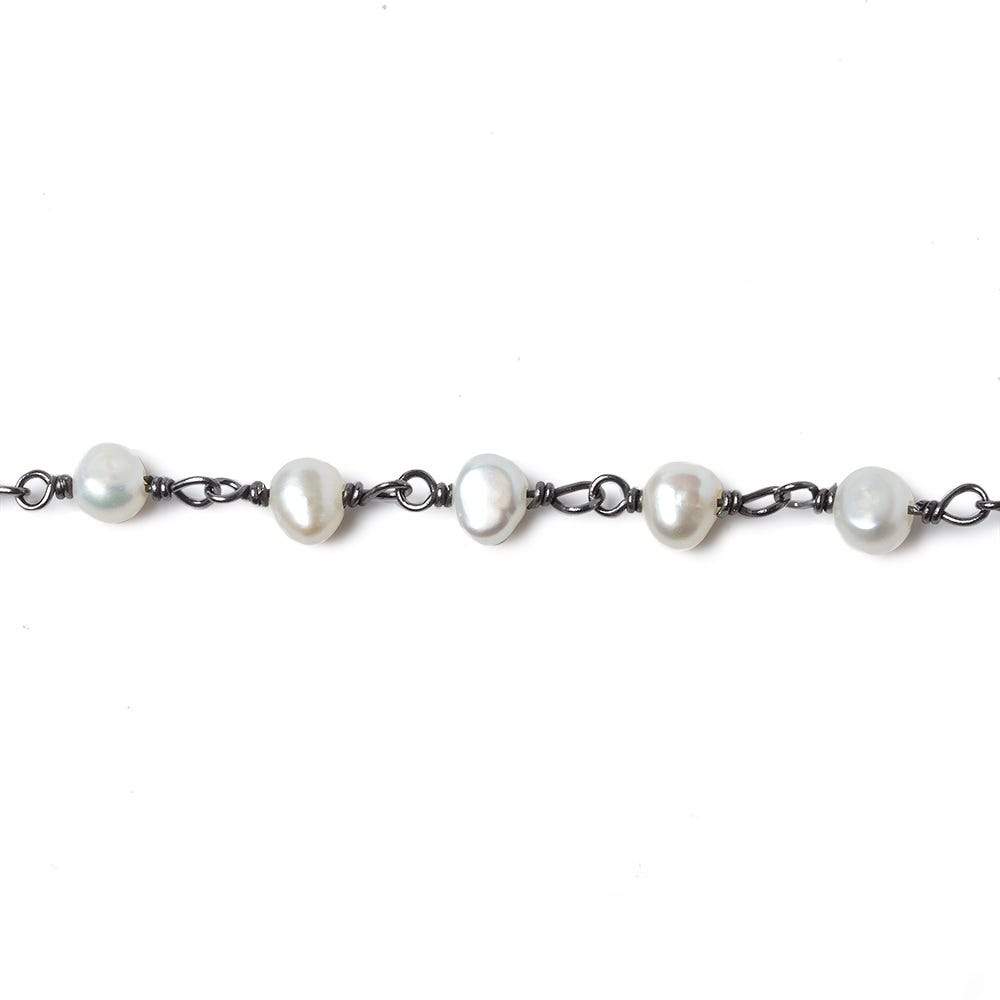 5x4mm White Baroque Pearl Black Gold over .925 Silver Chain by the foot 33 pearls - Beadsofcambay.com