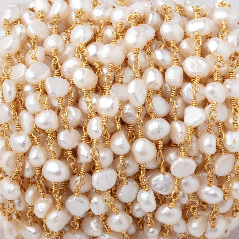 5x5-5x6mm White Baroque Pearls on Gold Plated Chain - Beadsofcambay.com