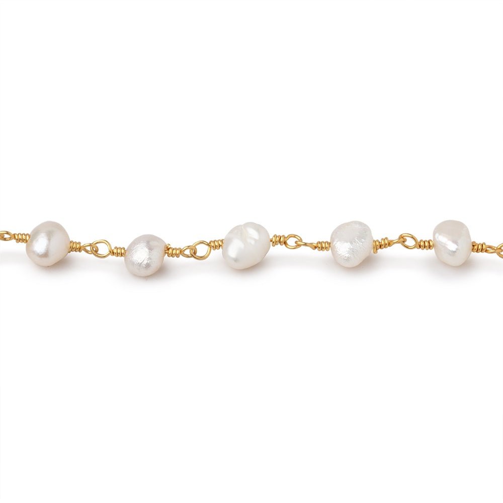 5x5-5x6mm White Baroque Pearls on Gold Plated Chain - Beadsofcambay.com