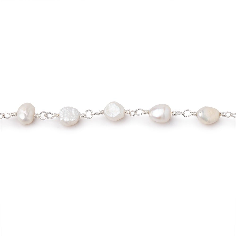 5x5-5x6mm White Baroque Pearls on Silver Plated Chain - Beadsofcambay.com