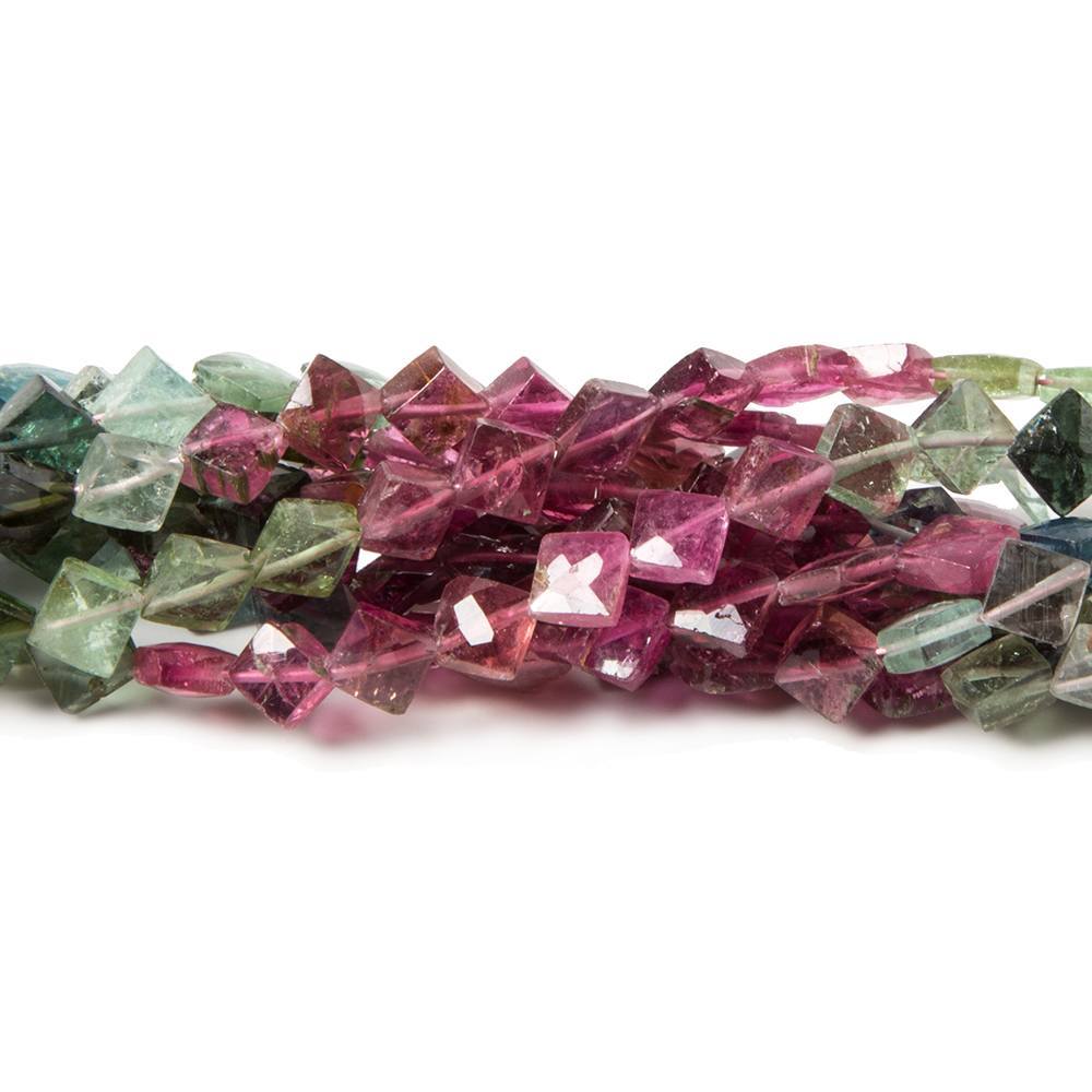 5x5-6x6mm Multi Color Tourmaline corner faceted squares 14.5 in. 72 beads - Beadsofcambay.com