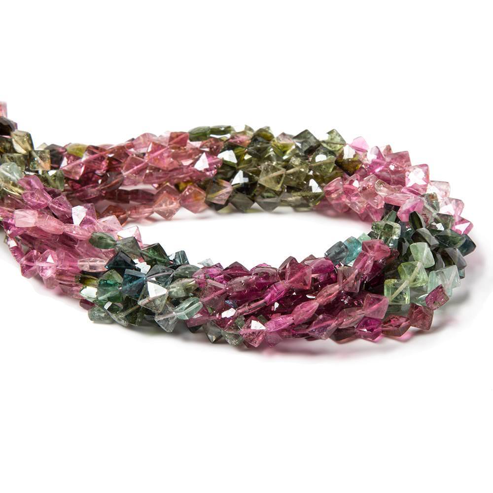 5x5-6x6mm Multi Color Tourmaline corner faceted squares 14.5 in. 72 beads - Beadsofcambay.com