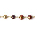 5x5-7x5mm Purplish Brown Side Drill Baroque Pearl Gold plated Chain by the foot 28 pcs - Beadsofcambay.com