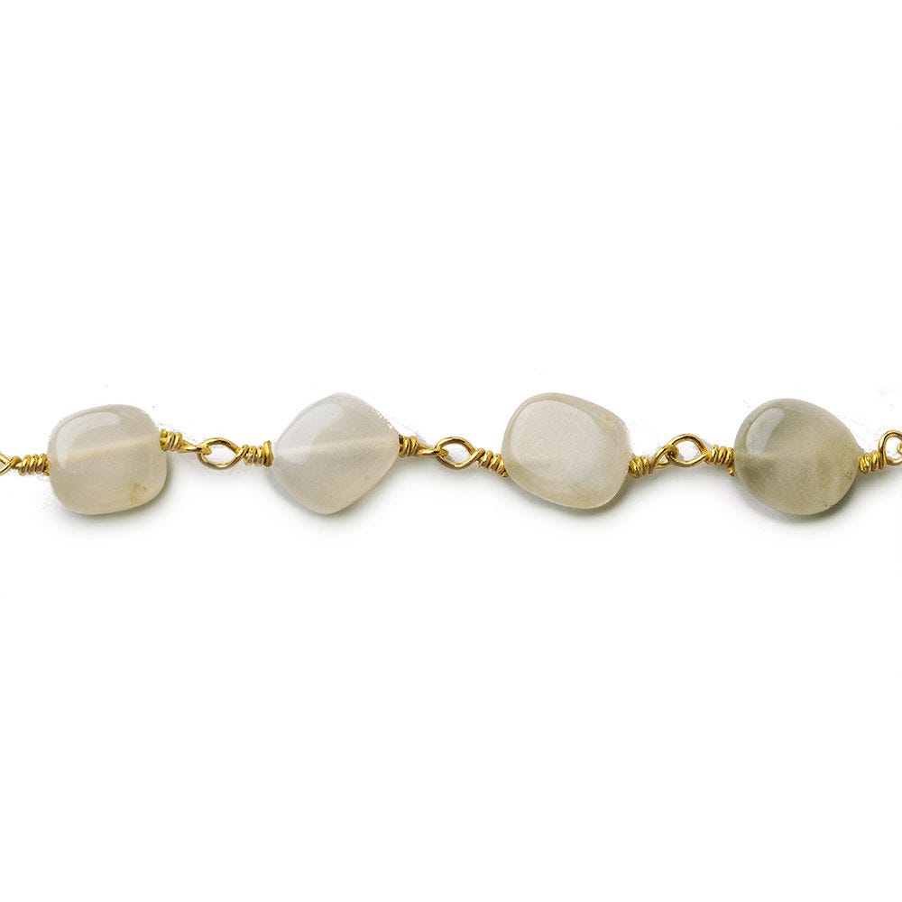 5x5-8x6mm Beige Moonstone plain nugget Gold plated Chain by the foot - Beadsofcambay.com