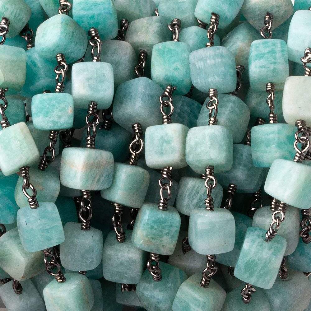 5x5-8x8mm Matte Amazonite plain cube Black Gold plated Chain by the foot 24 pcs - Beadsofcambay.com