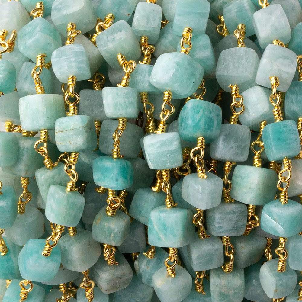 5x5-8x8mm Mattte Amazonite plain cube Gold plated Chain by the foot 24 pcs - Beadsofcambay.com