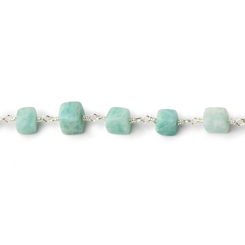 5x5-8x8mm Matte Amazonite plain cube Silver plated Chain by the foot 24 pcs - Beadsofcambay.com