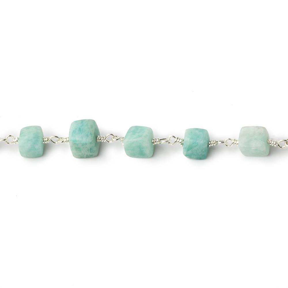 5x5-8x8mm Mattte Amazonite plain cube Silver plated Chain by the foot 24 pcs - Beadsofcambay.com