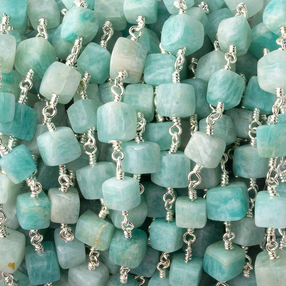 5x5-8x8mm Matte Amazonite plain cube Silver plated Chain by the foot 24 pcs - Beadsofcambay.com