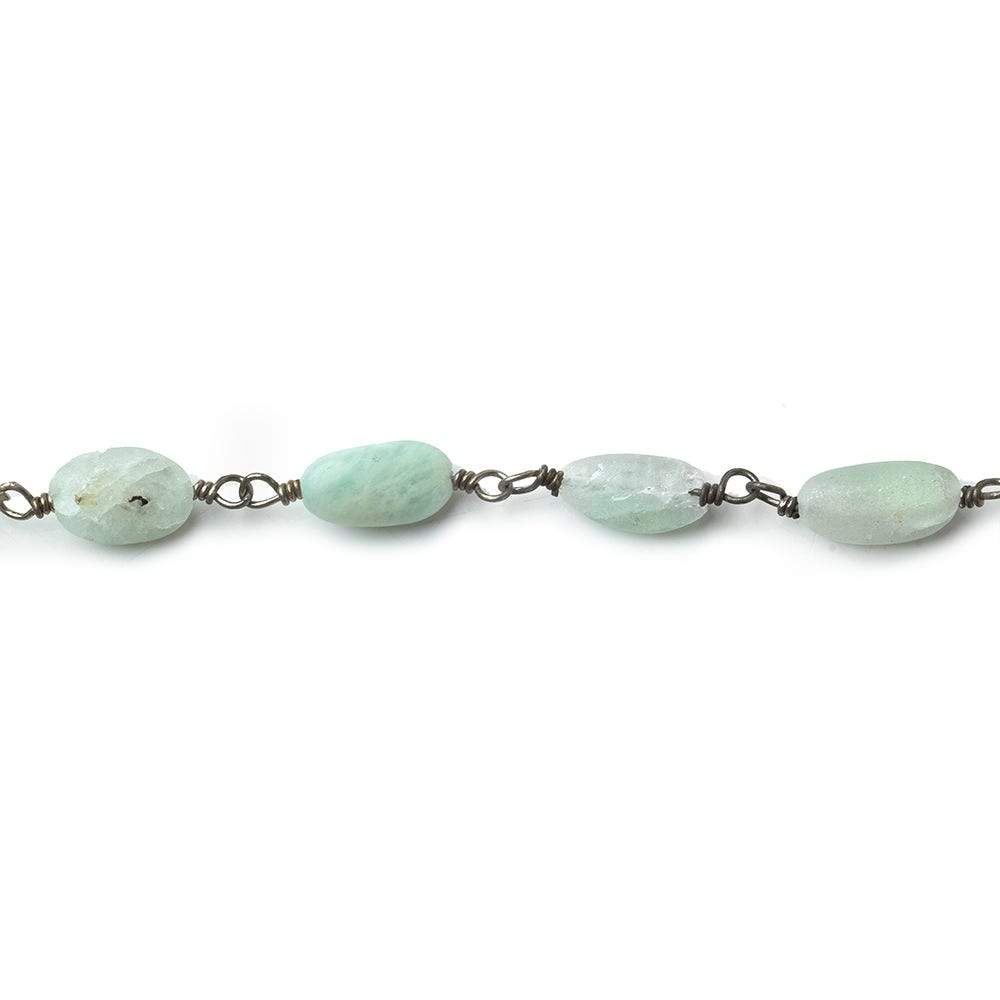 5x5-9x5mm Matte Aquamarine plain nugget Black Gold plated Chain by the foot 22 beads per - Beadsofcambay.com