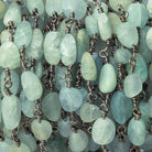 5x5-9x5mm Matte Aquamarine plain nugget Black Gold plated Chain by the foot 22 beads per - Beadsofcambay.com
