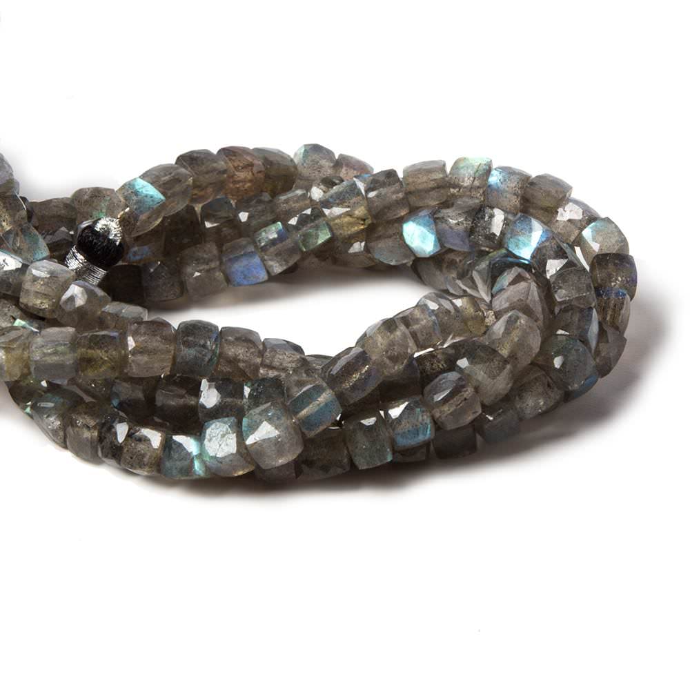 5x5mm Labradorite Faceted Cube Beads 8 inch 34 pieces - Beadsofcambay.com