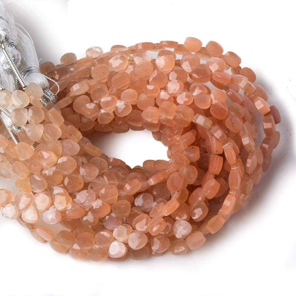 5x5mm Peach Moonstone Heart Micro-Briolette Beads 6 inch 54 pieces - Beadsofcambay.com
